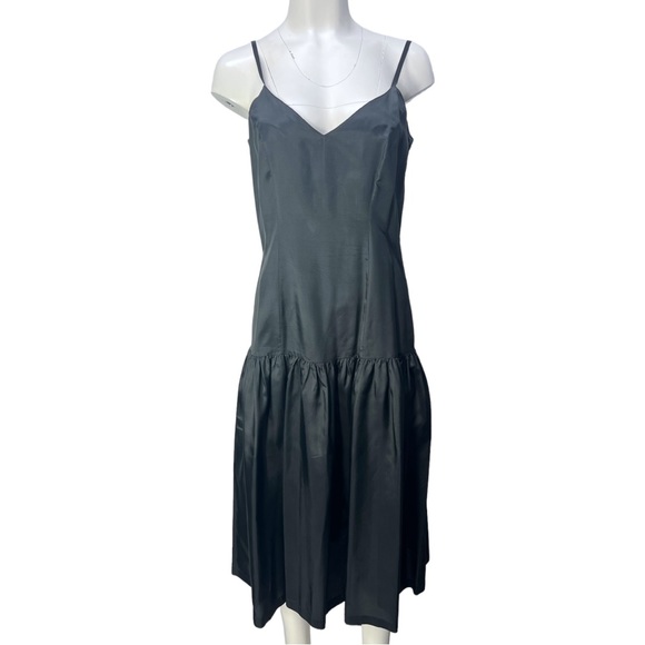 VTG 90's NANCY JOHNSON Black L/S Beaded Pleated Gothic Dress w/ Under Dress Sz 8 - Picture 13 of 16